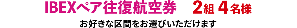 IBEXペア往復航空券：2組4名様（お好きな区間をお選びいただけます）